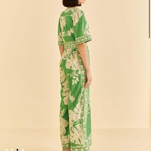 NWT Farm Rio Lace Monstera Wide Leg Jumpsuit White Green (size small)